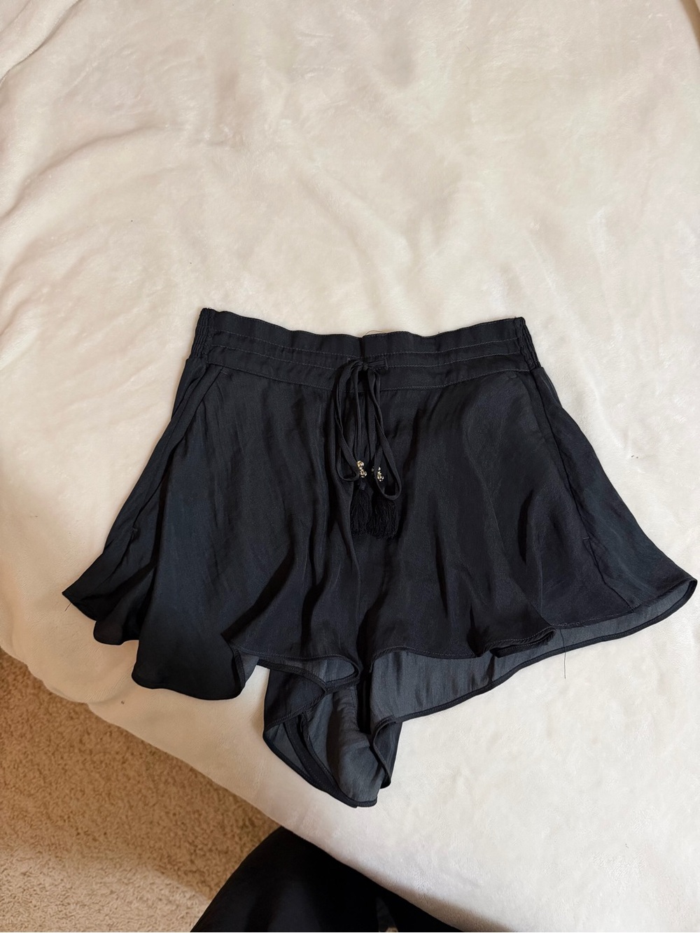 H&M Black Flowy Skort with Tassel Drawstring
